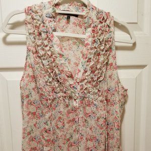 Floral Ruffled Sleeveless Babydoll Blouse  - Med
